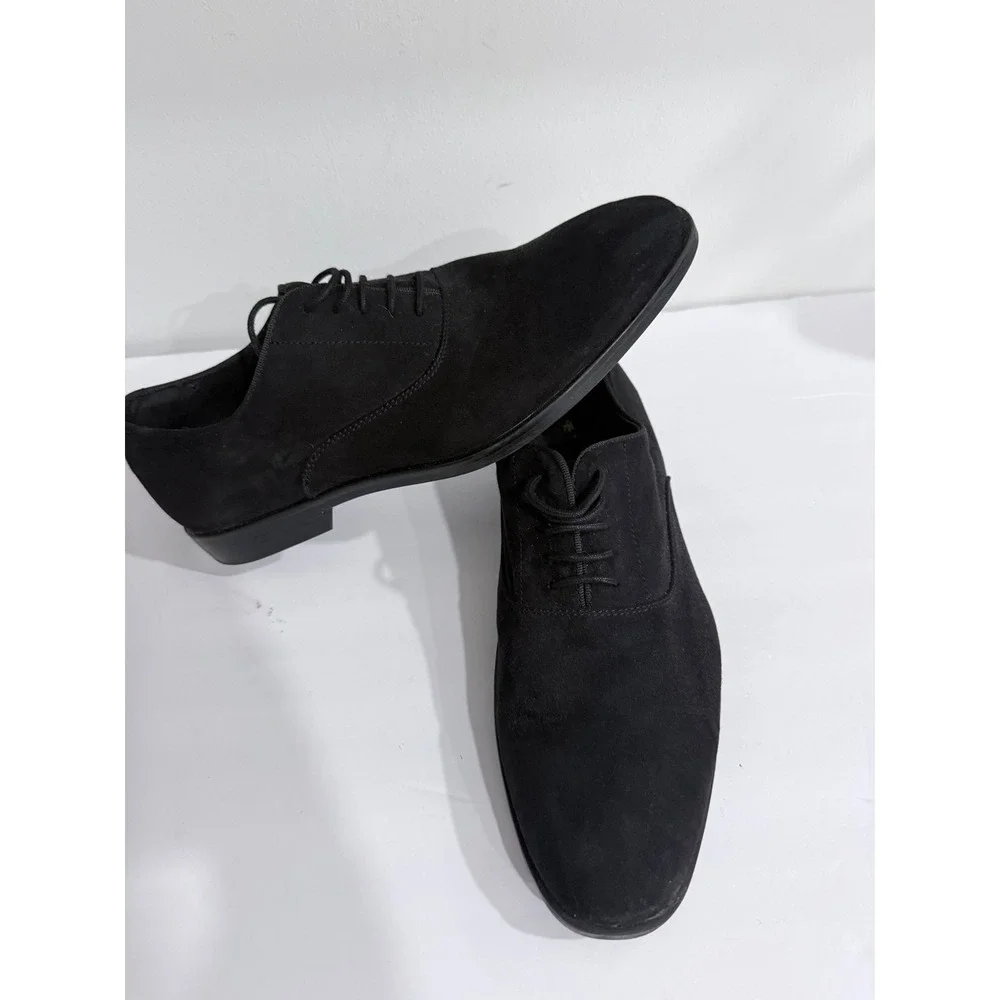 HM Mens Black Faux Suede Oxford Dress Shoes Lace Up Round Toe Size 42 US 9